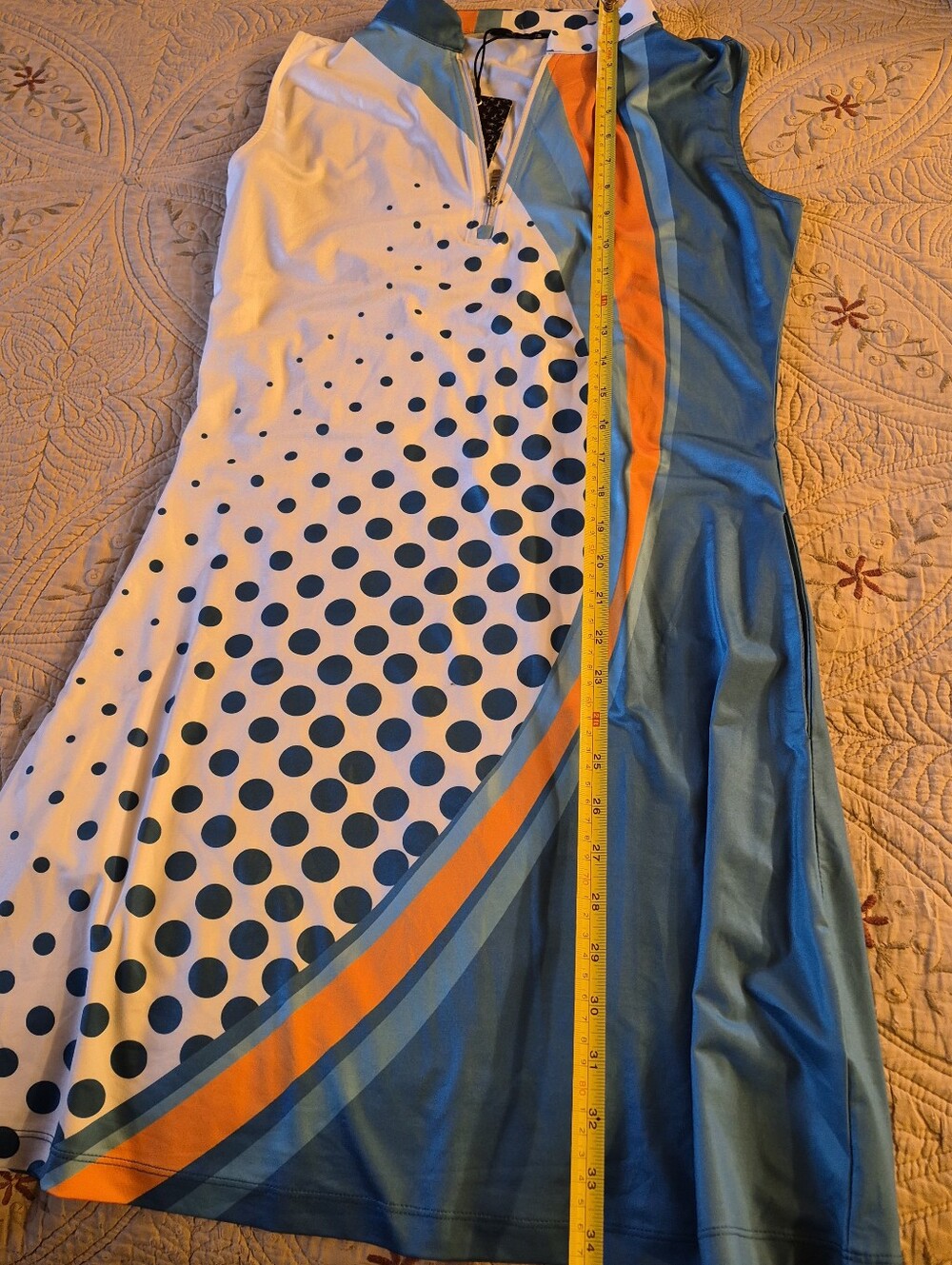 Acegolfs Sleeveless Active Dress in Blue, Teal and Orange - Sporty Zip Front - Picture 8 of 9